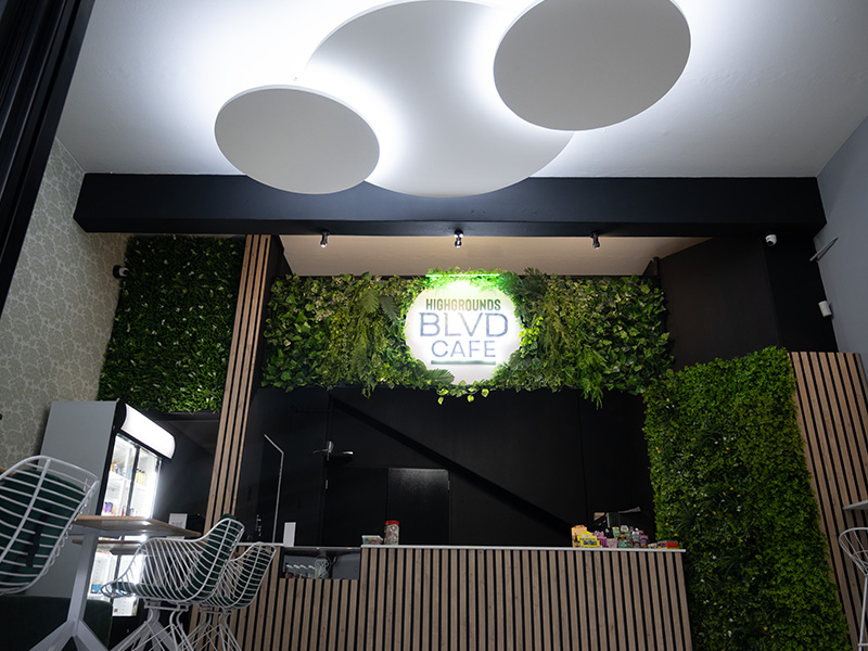 Modern workspace with charging stations and WiFi